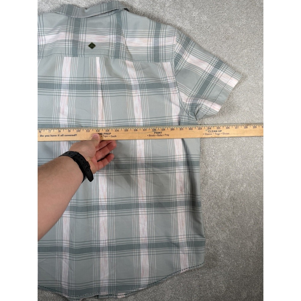 Prana Men's Lg S/S Plaid Button Shirt Gray Outdoor Hiking Pocket Organic Cotton - Picture 8 of 10